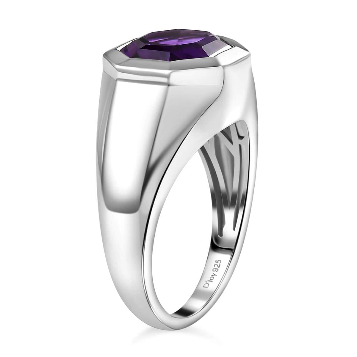 African Amethyst Solitaire Men's Ring in Platinum Over Sterling Silver (Size 14.0) 6.90 ctw image number 3