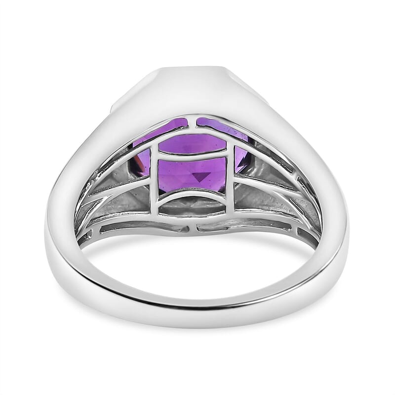 African Amethyst Solitaire Men's Ring in Platinum Over Sterling Silver (Size 10.0) 6.90 ctw