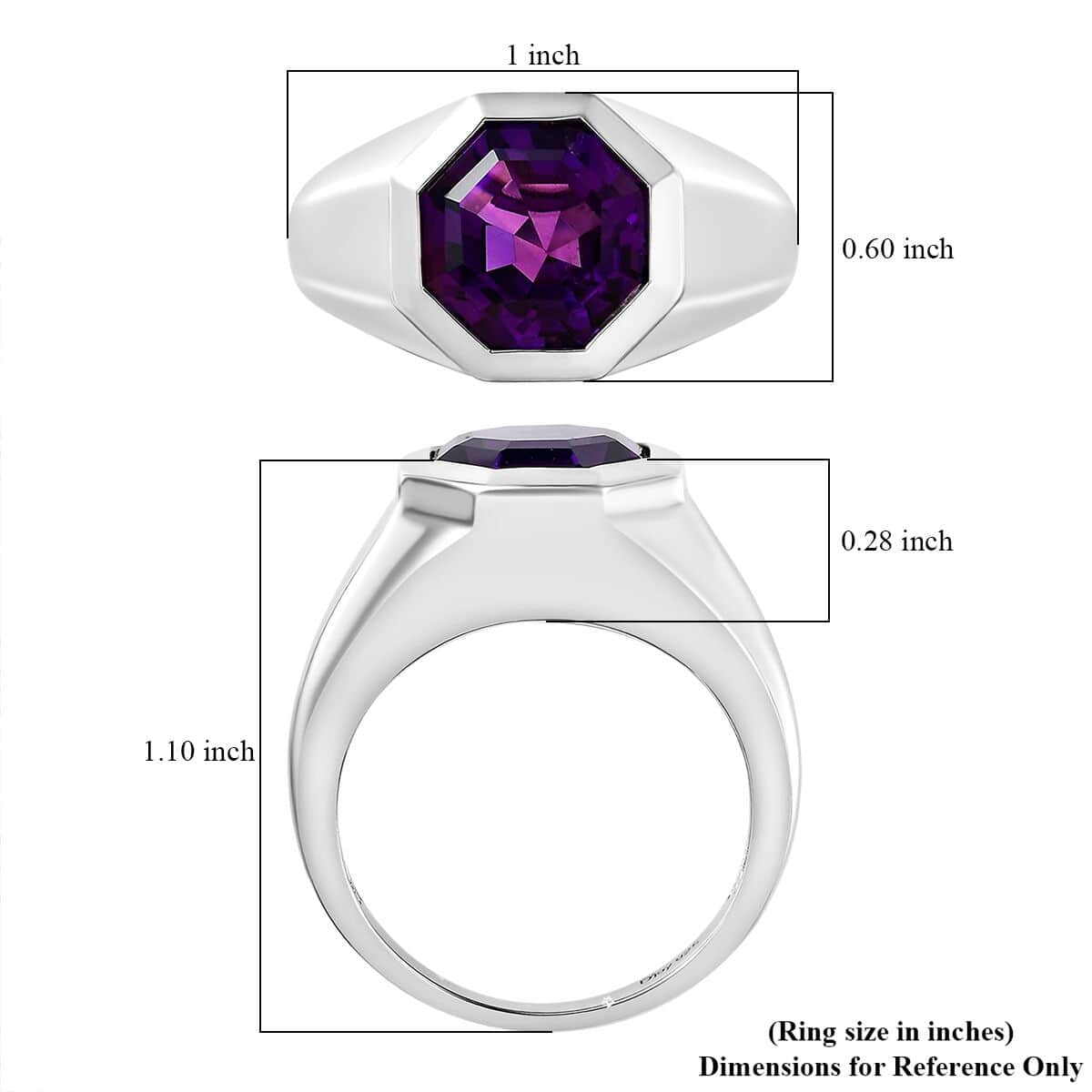 African Amethyst Solitaire Men's Ring in Platinum Over Sterling Silver (Size 14.0) 6.90 ctw image number 5