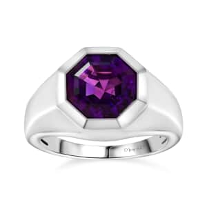 African Amethyst Solitaire Men's Ring in Platinum Over Sterling Silver (Size 11.0) 6.90 ctw