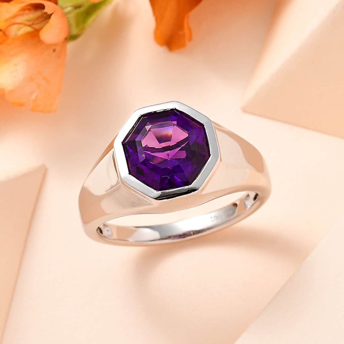 African Amethyst Solitaire Men's Ring in Platinum Over Sterling Silver (Size 11.0) 6.90 ctw image number 1
