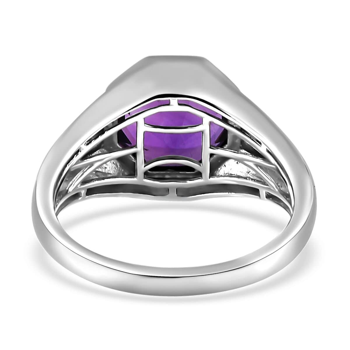 African Amethyst Solitaire Men's Ring in Platinum Over Sterling Silver (Size 14.0) 6.90 ctw image number 4