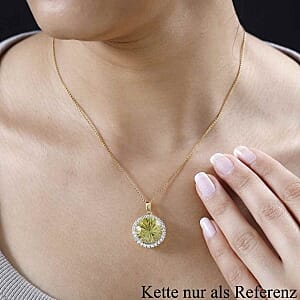 Green Gold Quartz and White Zircon 9.04 ctw Pendant in 18K Vermeil Yellow Gold Over Sterling Silver