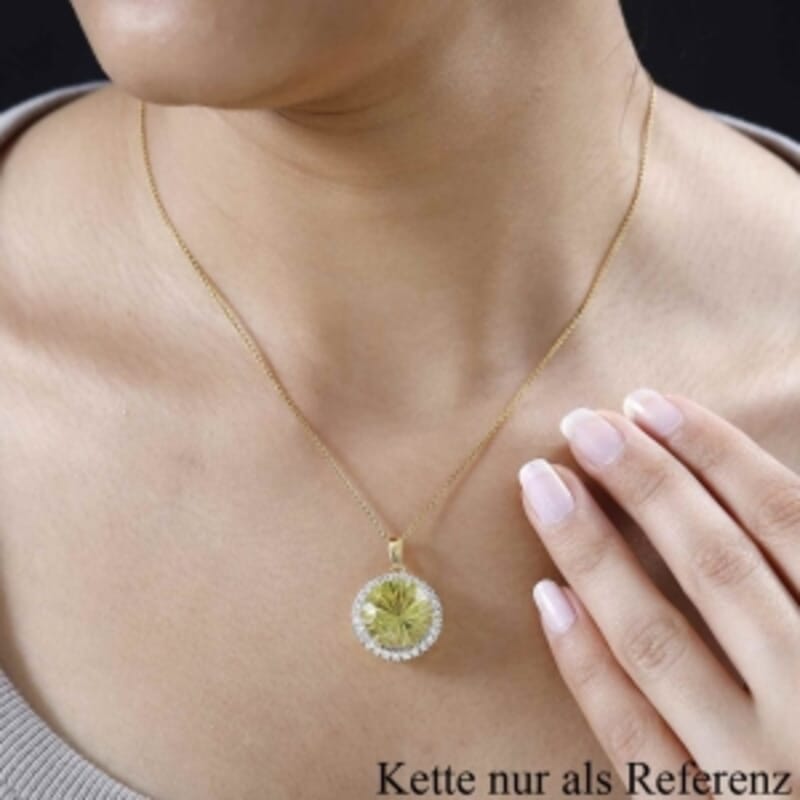Green Gold Quartz and White Zircon 9.04 ctw Pendant in 18K Vermeil Yellow Gold Over Sterling Silver