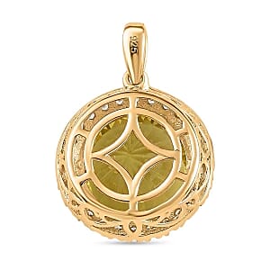 Green Gold Quartz and White Zircon 9.04 ctw Pendant in 18K Vermeil Yellow Gold Over Sterling Silver