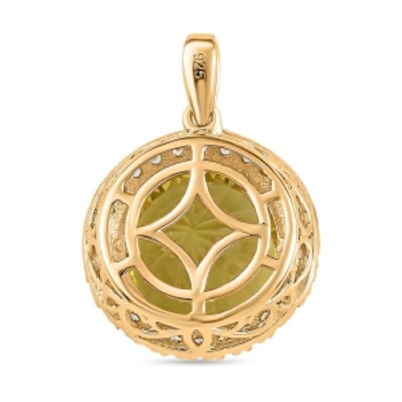 Green Gold Quartz and White Zircon 9.04 ctw Pendant in 18K Vermeil Yellow Gold Over Sterling Silver