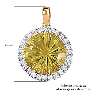 Green Gold Quartz and White Zircon 9.04 ctw Pendant in 18K Vermeil Yellow Gold Over Sterling Silver