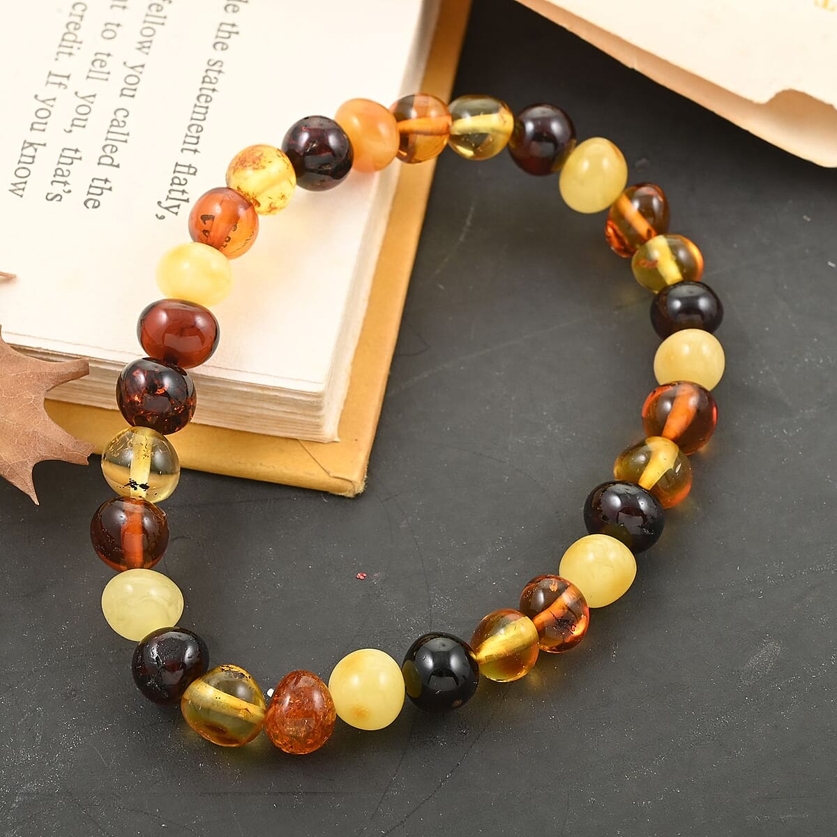 Baltic Amber Beaded Stretch Bracelet image number 1