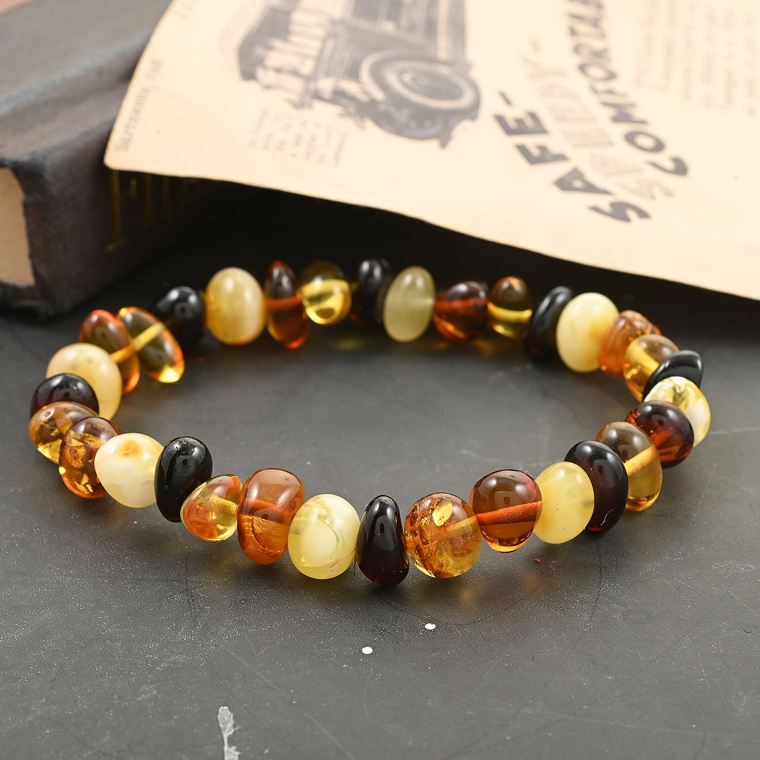 Baltic Amber Drift Beads Stretch Bracelet