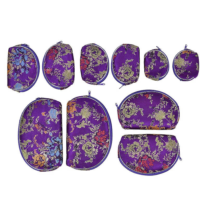 Livmore Set of 10 Purple Color Multi-Purpose Jewelry Bags with Zipper, Each Size has Two Bag