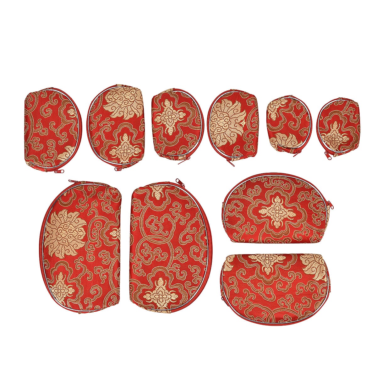 Set of 10 Red Color Multi-Purpose Jewelry Bags with Zipper, Each Size has Two Bag image number 0