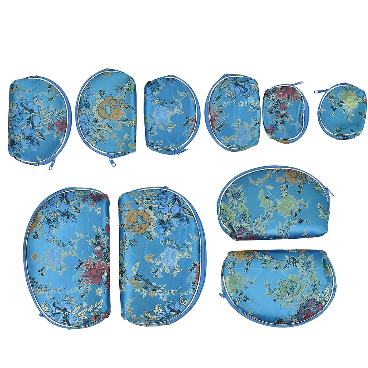 Set of 10 Teal Color Multi-Purpose Jewelry Bags with Zipper, Each Size has Two Bag image number 0
