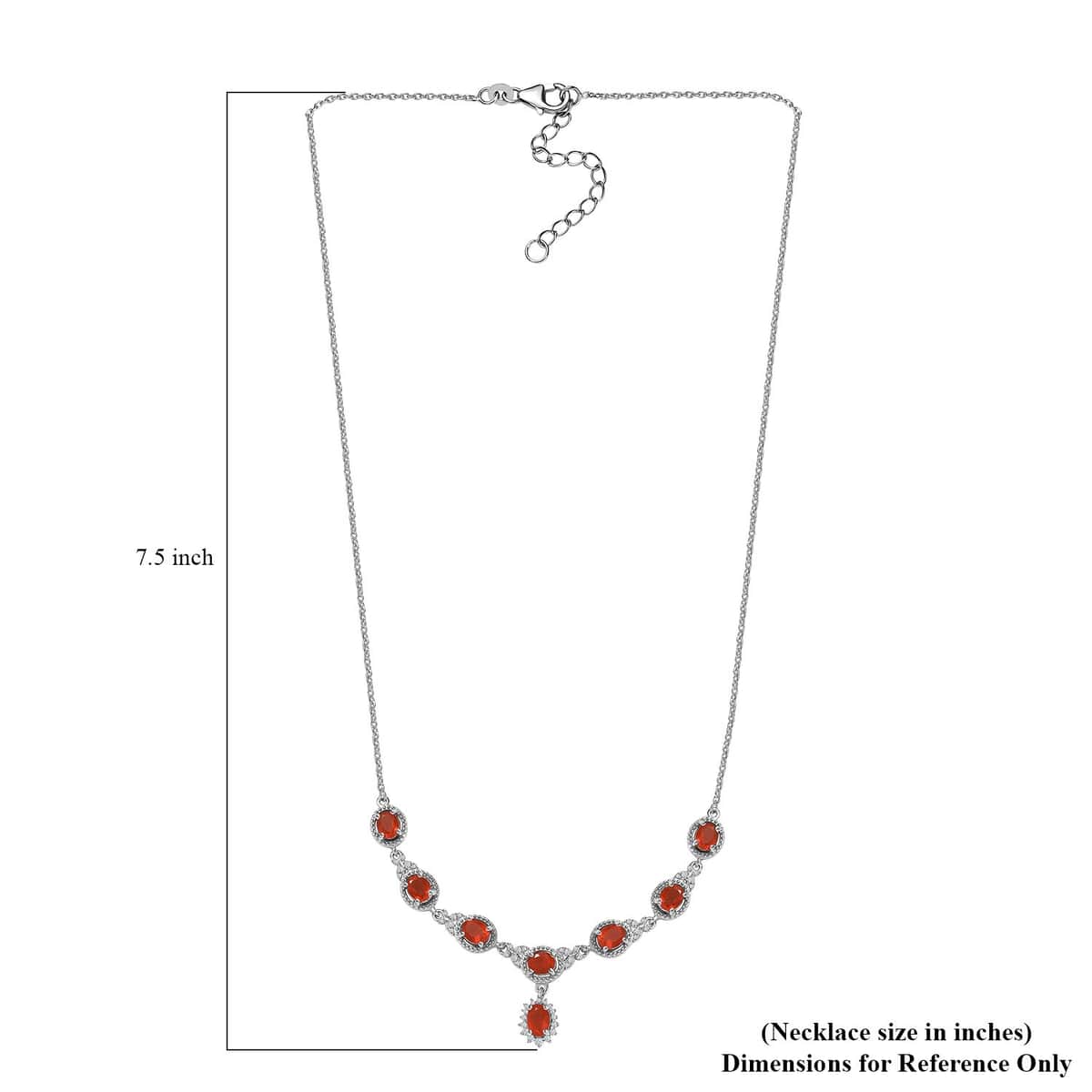 Crimson Fire Opal and White Zircon Halo Necklace 18-20 Inches in Platinum Over Sterling Silver 2.35 ctw image number 5