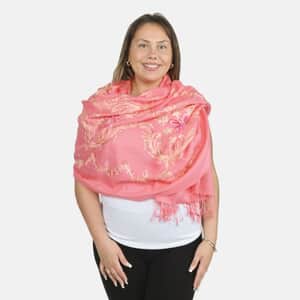 Tamsy Coral Floral Embroidered 100% Viscose Scarf