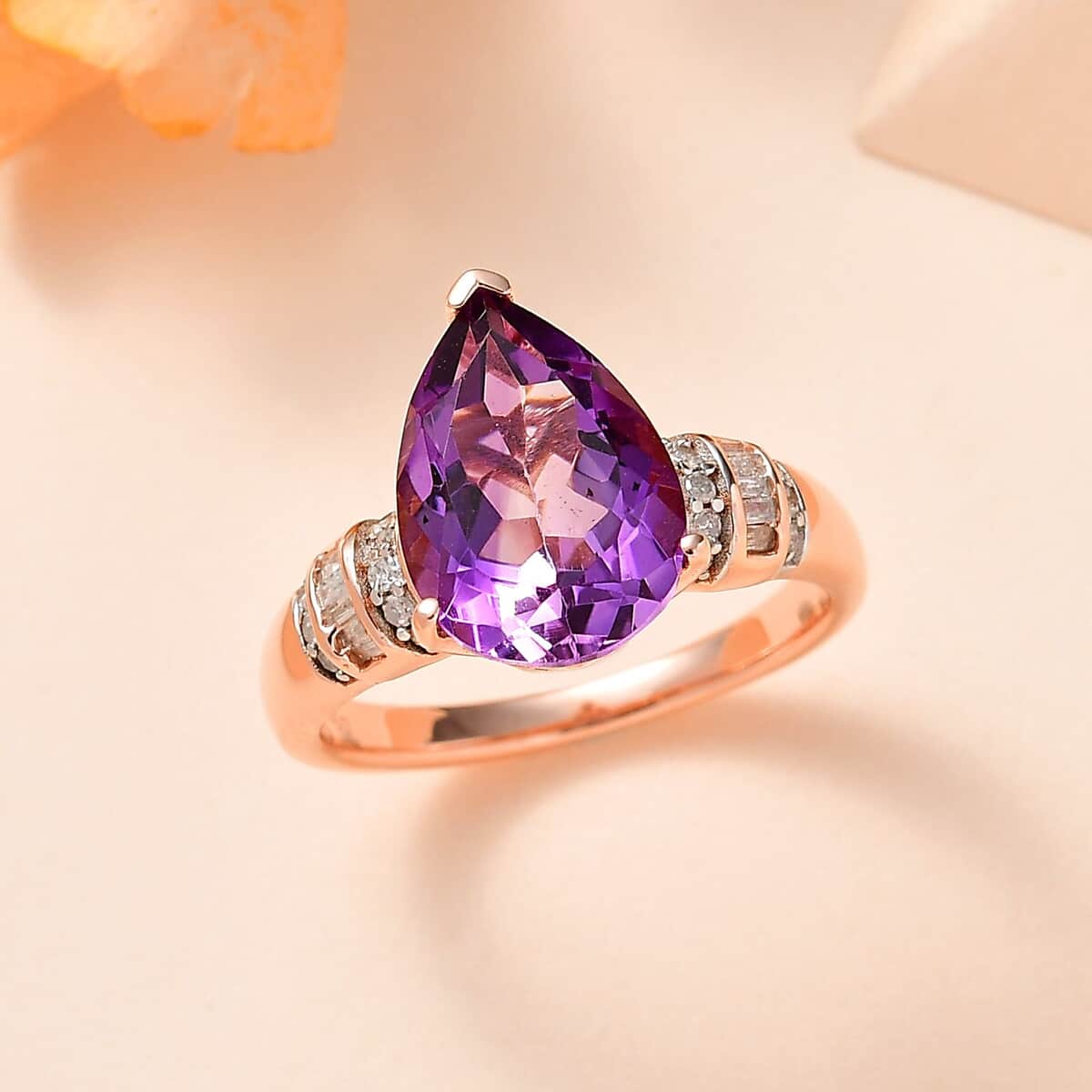 Premium Rose De France Amethyst and Diamond Ring in Vermeil Rose Gold Over Sterling Silver (Size 10.0) 3.85 ctw image number 1