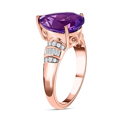 Premium Rose De France Amethyst and Diamond Ring in Vermeil Rose Gold Over Sterling Silver (Size 10.0) 3.85 ctw
