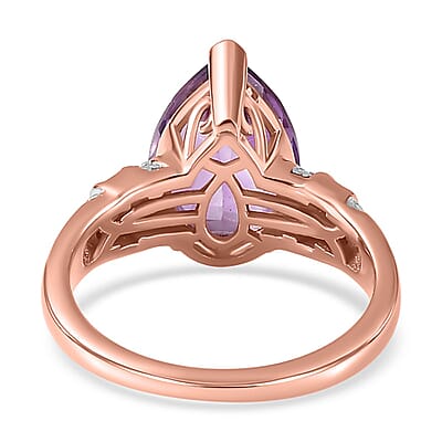Premium Rose De France Amethyst and Diamond Ring in Vermeil Rose Gold Over Sterling Silver (Size 10.0) 3.85 ctw