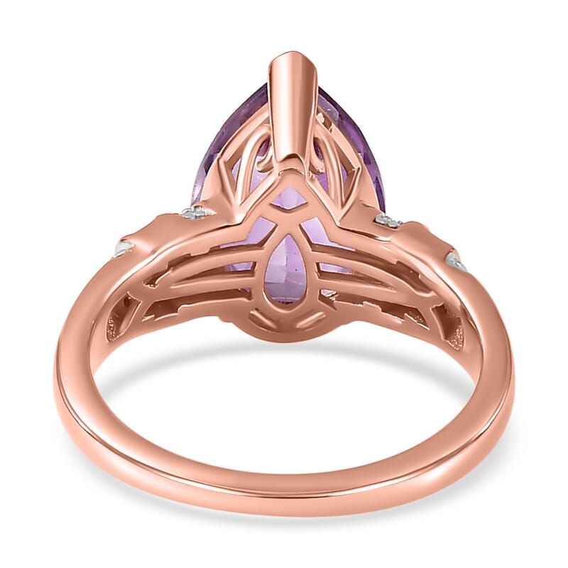 Premium Rose De France Amethyst and Diamond Ring in Vermeil Rose Gold Over Sterling Silver (Size 10.0) 3.85 ctw
