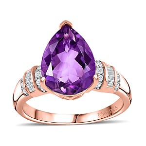 Premium Rose De France Amethyst and Diamond Ring in Vermeil Rose Gold Over Sterling Silver (Size 7.0) 3.85 ctw