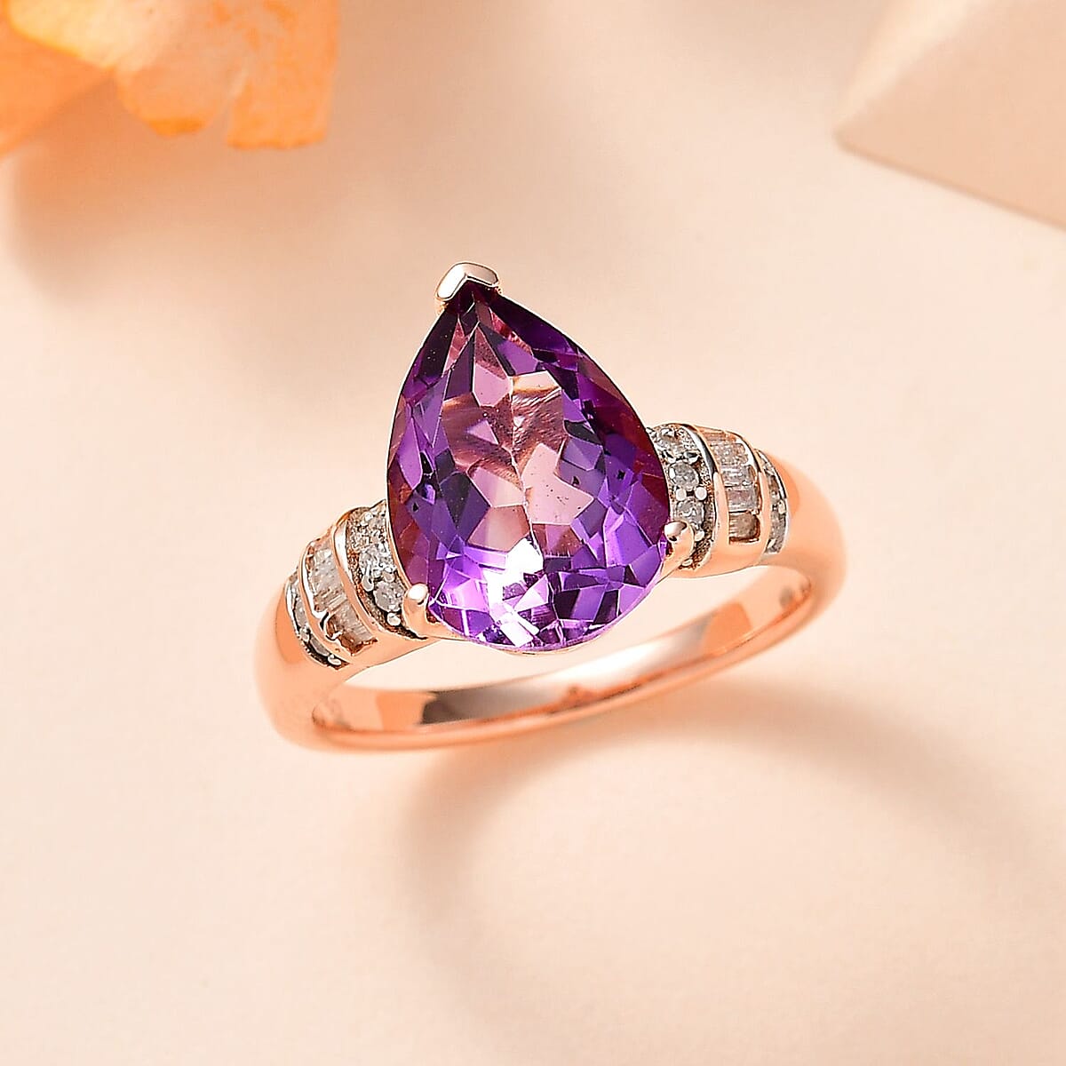 Premium Rose De France Amethyst and Diamond Ring in Vermeil Rose Gold Over Sterling Silver (Size 7.0) 3.85 ctw image number 1