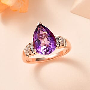 Premium Rose De France Amethyst and Diamond Ring in Vermeil Rose Gold Over Sterling Silver (Size 7.0) 3.85 ctw
