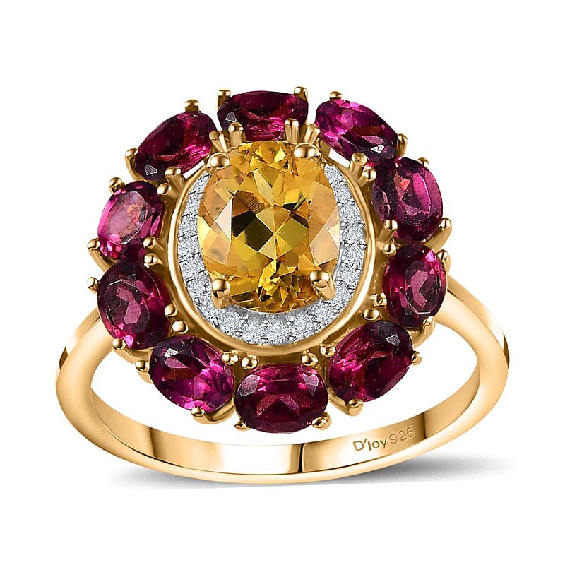Brazilian Heliodor and Multi Gemstone Floral Ring in Vermeil Yellow Gold Over Sterling Silver (Size 10.0) 3.50 ctw