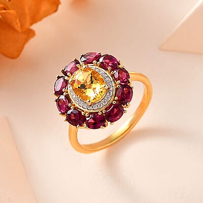 Brazilian Heliodor and Multi Gemstone Floral Ring in Vermeil Yellow Gold Over Sterling Silver (Size 10.0) 3.50 ctw