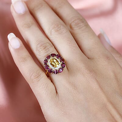 Brazilian Heliodor and Multi Gemstone Floral Ring in Vermeil Yellow Gold Over Sterling Silver (Size 10.0) 3.50 ctw