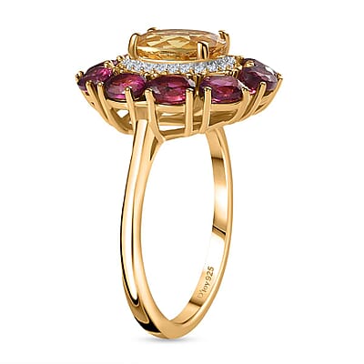 Brazilian Heliodor and Multi Gemstone Floral Ring in Vermeil Yellow Gold Over Sterling Silver (Size 10.0) 3.50 ctw