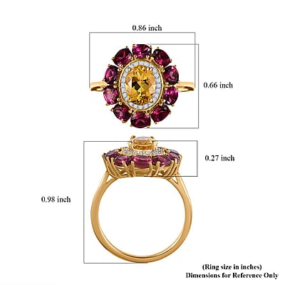 Brazilian Heliodor and Multi Gemstone Floral Ring in Vermeil Yellow Gold Over Sterling Silver (Size 10.0) 3.50 ctw