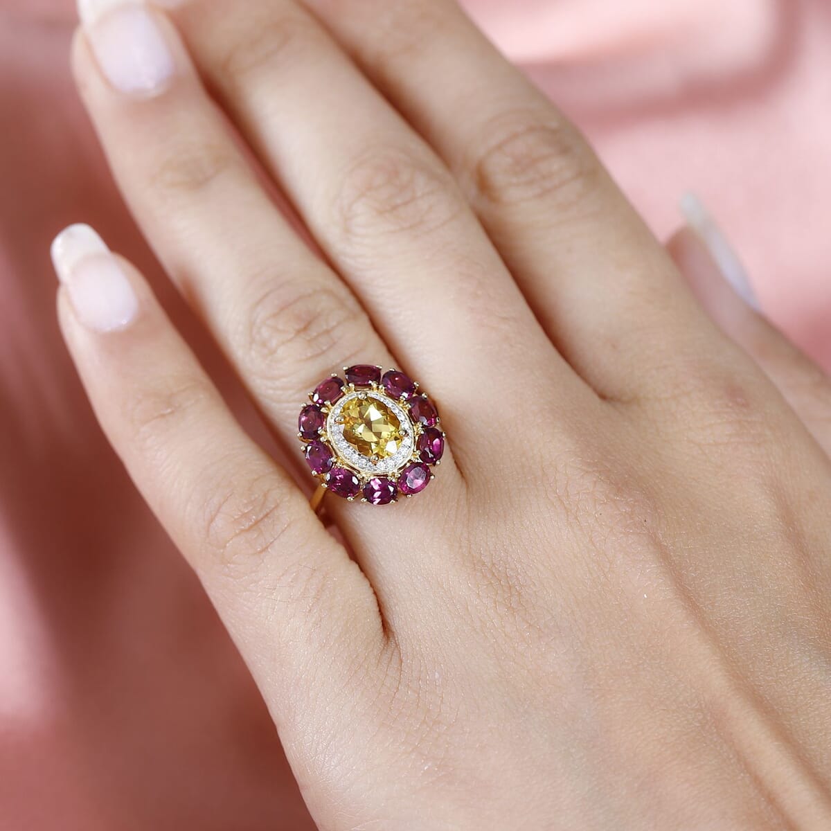 Brazilian Heliodor and Multi Gemstone Floral Ring in Vermeil Yellow Gold Over Sterling Silver (Size 7.0) 3.50 ctw image number 2