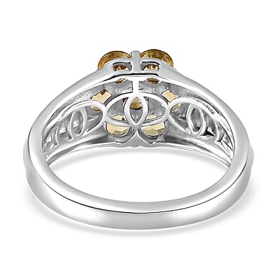 Brazilian Heliodor Floral Ring in Platinum Over Sterling Silver (Size 10.0) 1.10 ctw