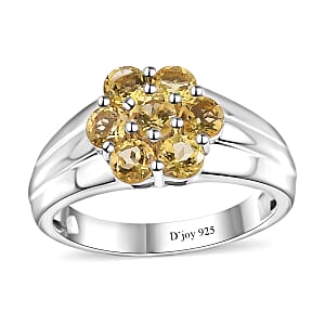 Brazilian Heliodor Floral Ring in Platinum Over Sterling Silver (Size 7.0) 1.10 ctw