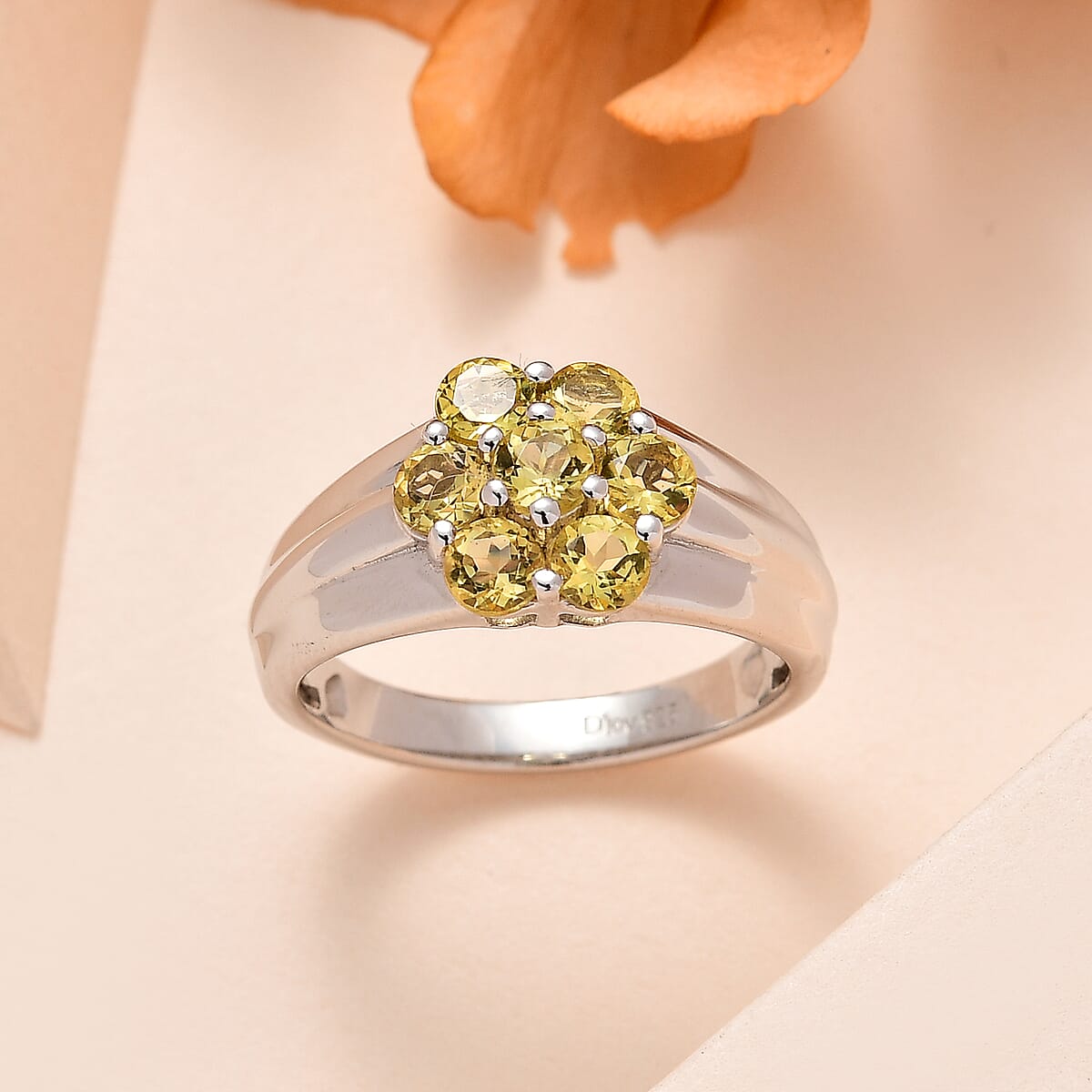 Brazilian Heliodor Floral Ring in Platinum Over Sterling Silver (Size 7.0) 1.10 ctw image number 1