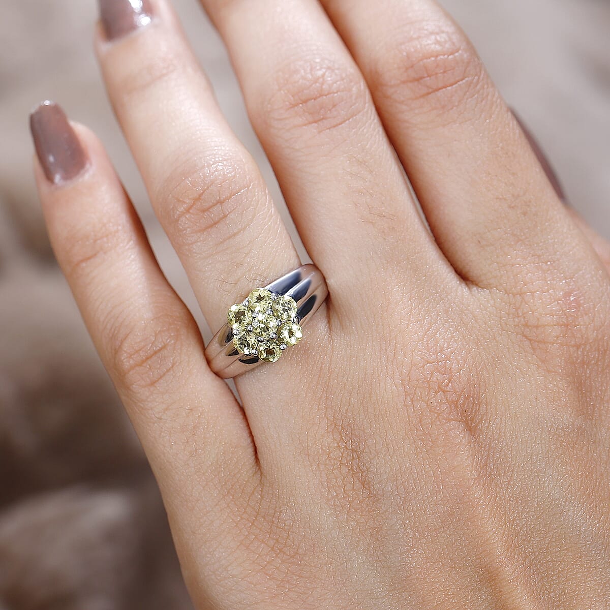 Brazilian Heliodor Floral Ring in Platinum Over Sterling Silver (Size 7.0) 1.10 ctw image number 2