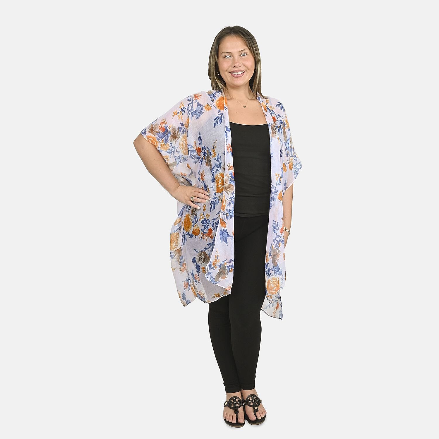 White Floral 100% Viscose Kimono – One Size Fits Most