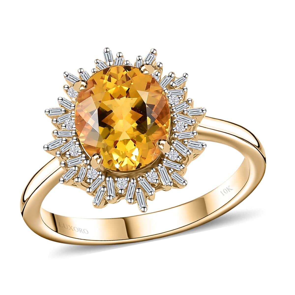 Luxoro 10K Rose Gold Premium Brazilian Heliodor and G-H I2 Diamond Sunburst Ring (Size 10.0) 2.50 ctw image number 0