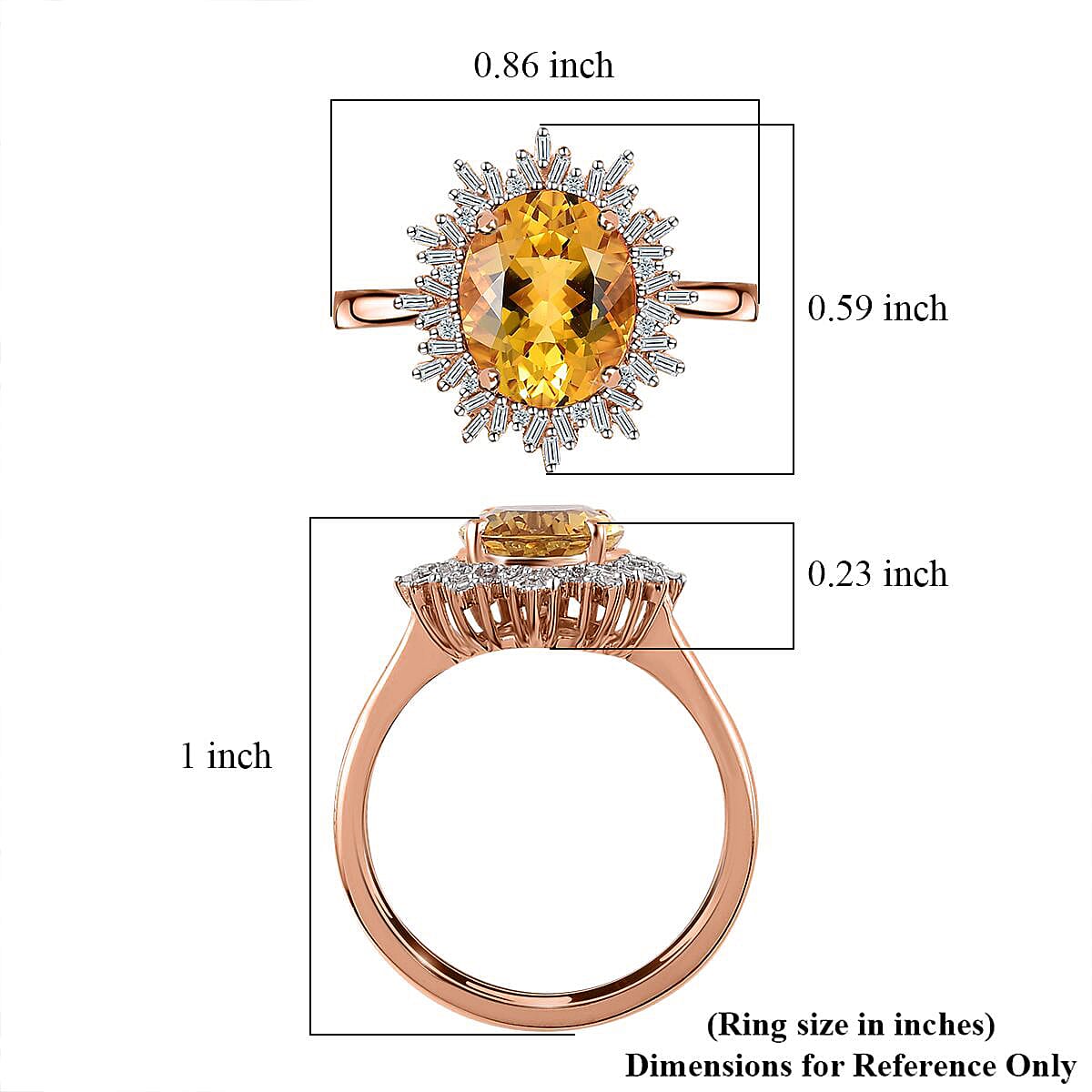 Luxoro 10K Rose Gold Premium Brazilian Heliodor and G-H I2 Diamond Sunburst Ring (Size 10.0) 2.50 ctw