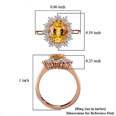 Luxoro 10K Rose Gold Premium Brazilian Heliodor and G-H I2 Diamond Sunburst Ring (Size 10.0) 2.50 ctw