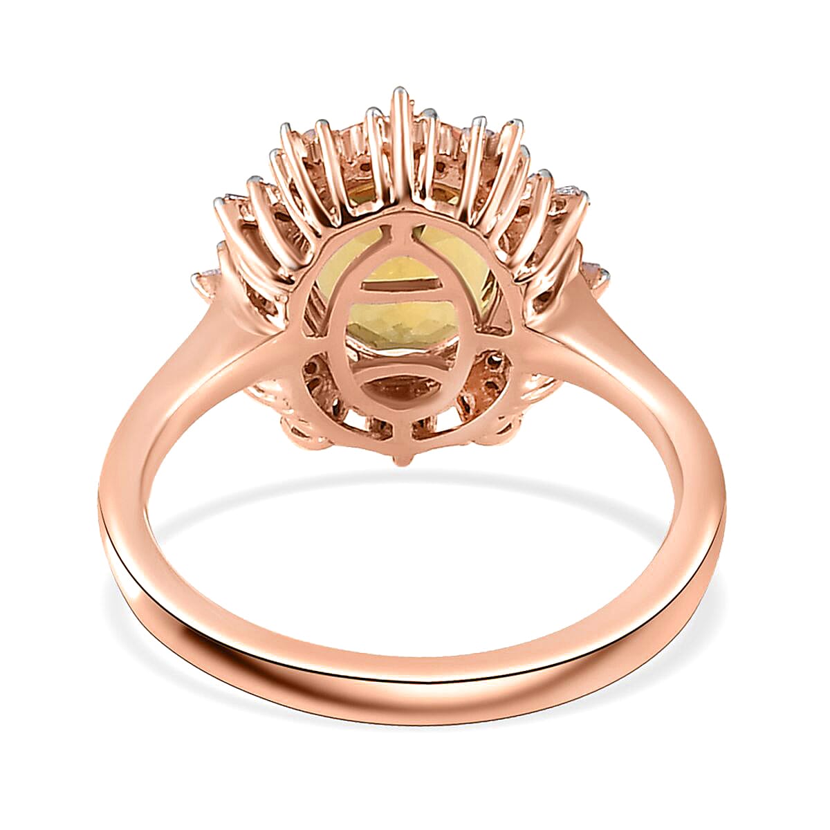 Luxoro Premium Brazilian Heliodor and G-H I2 Diamond 2.50 ctw Sunburst Ring in 10K Rose Gold (Size 8.0) image number 4