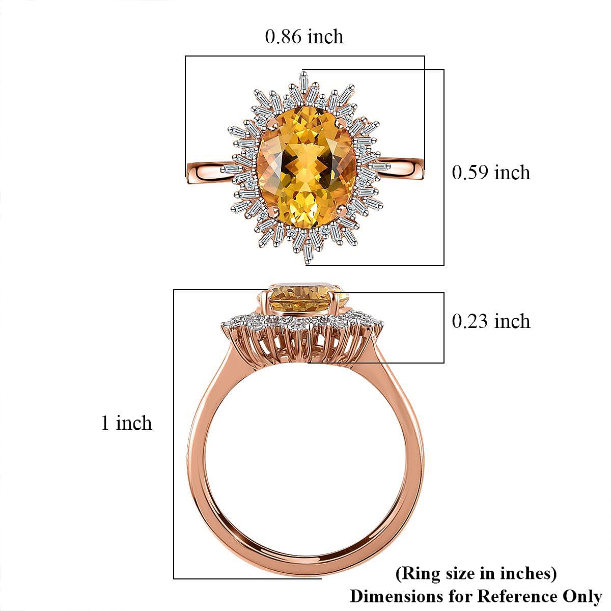 Luxoro Premium Brazilian Heliodor and G-H I2 Diamond 2.50 ctw Sunburst Ring in 10K Rose Gold (Size 8.0) image number 5
