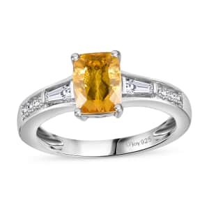 Brazilian Heliodor and White Zircon Ring in Platinum Over Sterling Silver (Size 10.0) 1.70 ctw
