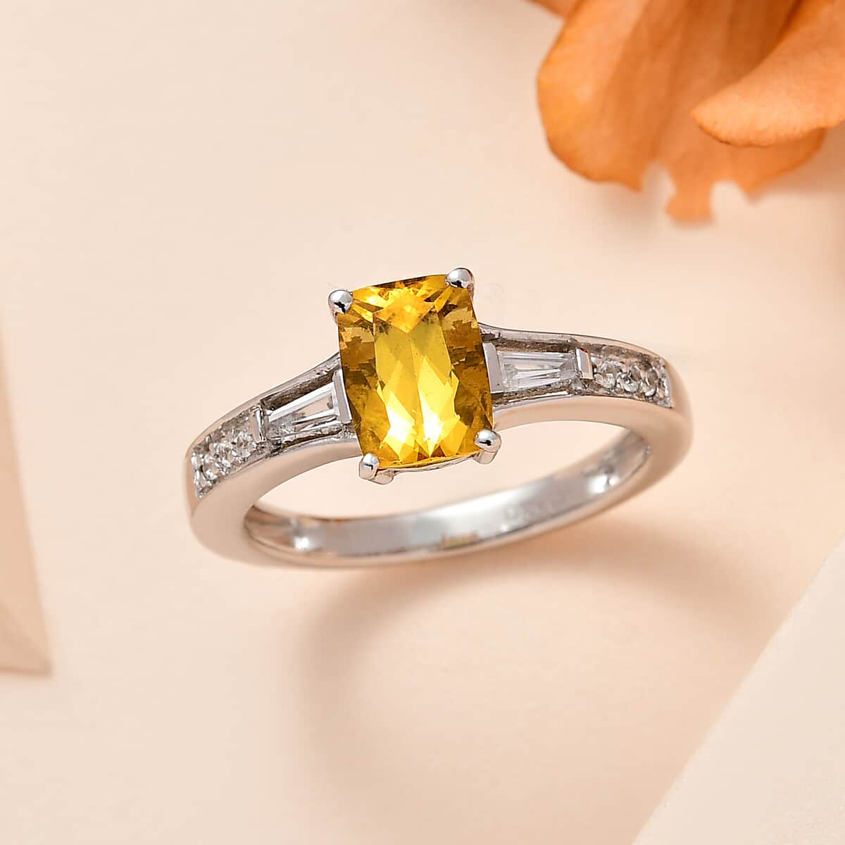 Brazilian Heliodor and White Zircon Ring in Platinum Over Sterling Silver (Size 10.0) 1.70 ctw image number 1