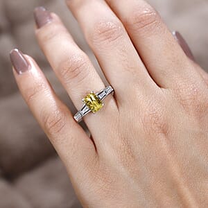 Brazilian Heliodor and White Zircon Ring in Platinum Over Sterling Silver (Size 7.0) 1.70 ctw