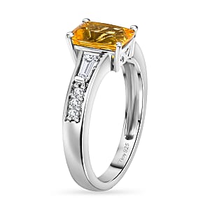 Brazilian Heliodor and White Zircon Ring in Platinum Over Sterling Silver (Size 7.0) 1.70 ctw