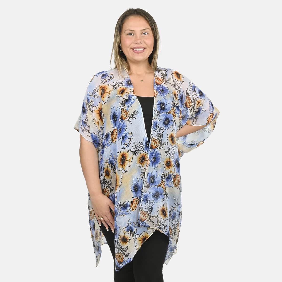 Blue Floral 100% Viscose Kimono – One Size Fits Most image number 0