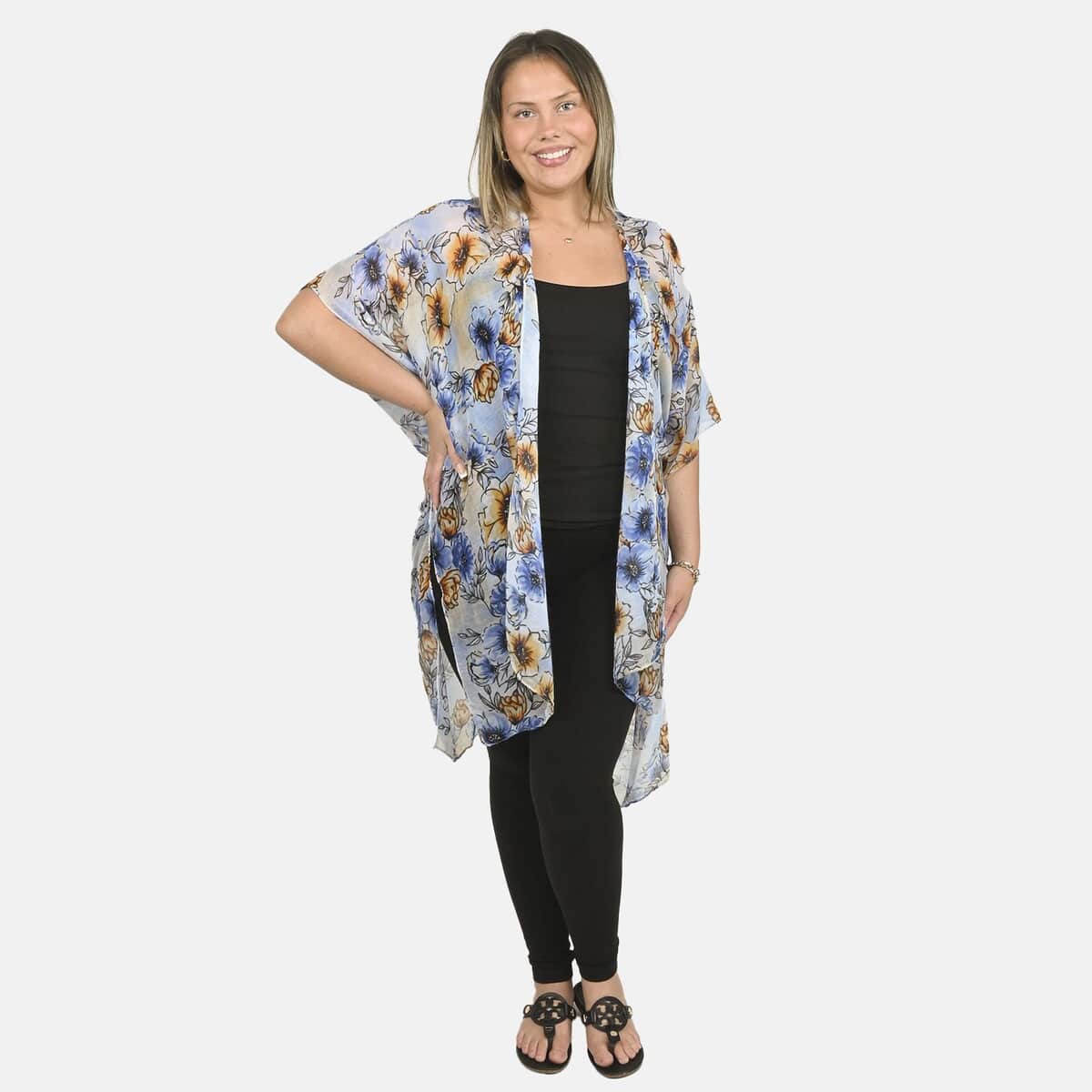 Blue Floral 100% Viscose Kimono – One Size Fits Most image number 1