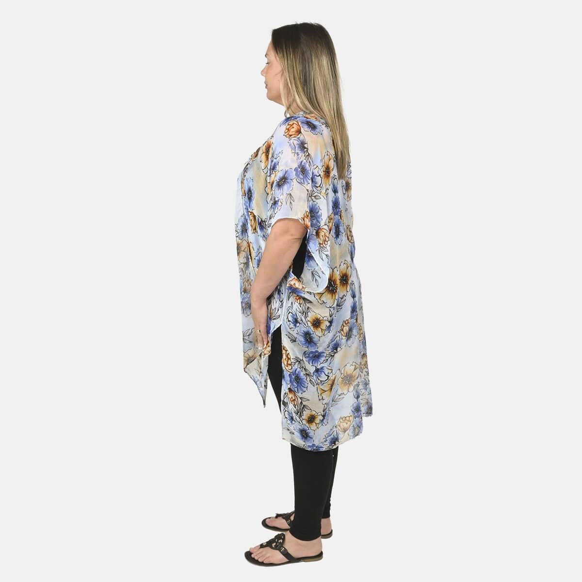 Blue Floral 100% Viscose Kimono – One Size Fits Most image number 2