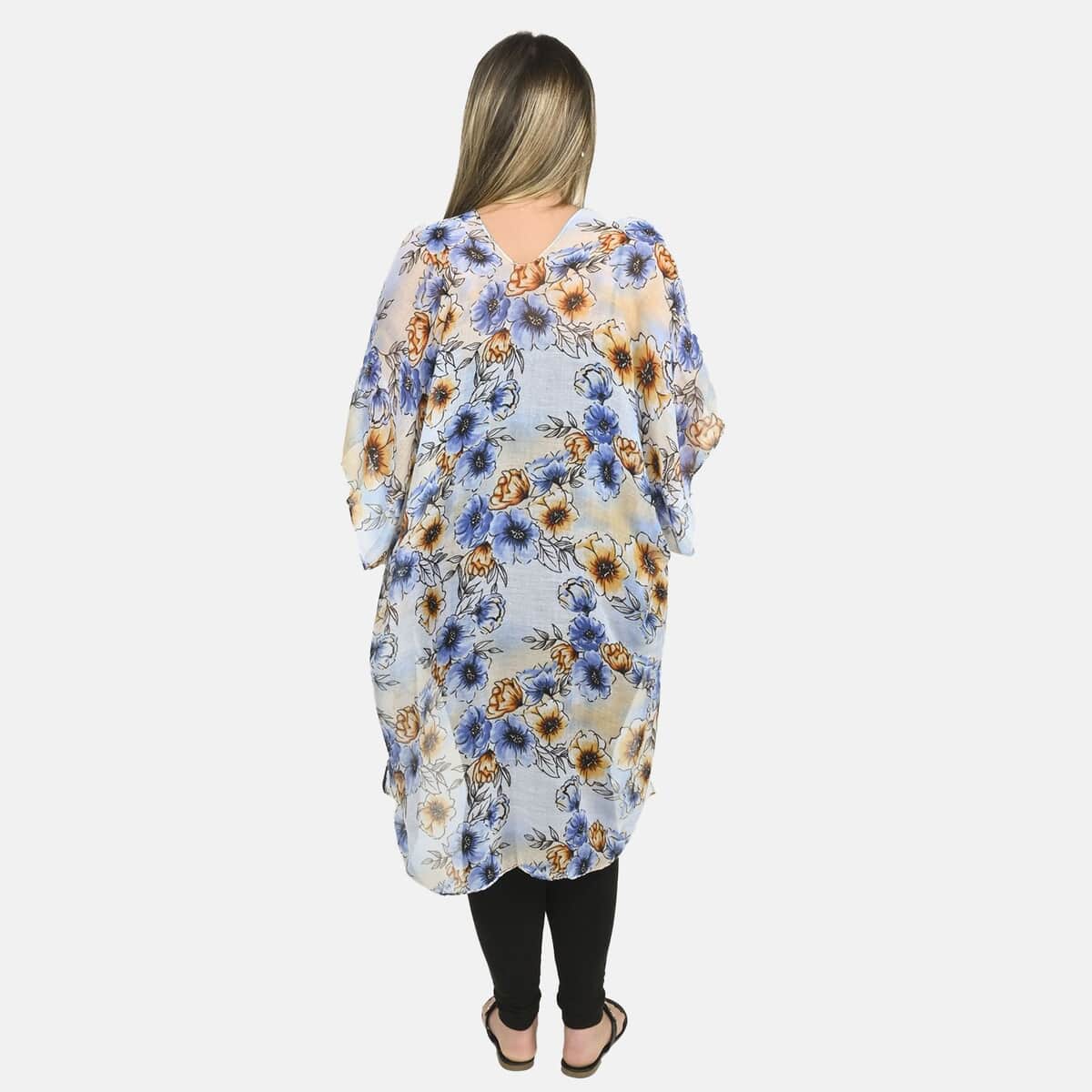 Blue Floral 100% Viscose Kimono – One Size Fits Most image number 3