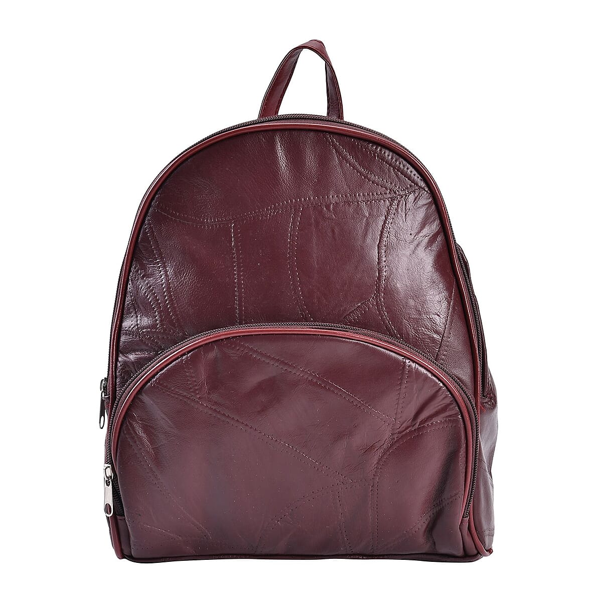 Burgundy Patchwork Sheep Leather Bucket Bag with Shoulder Girdle image number 0